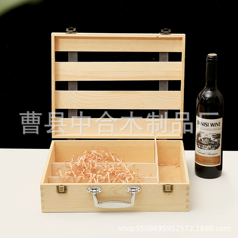 Factory Direct Sales Three Pine Red Wine Box Outer Packaging Customized Logo Wooden Box Customized Holiday Gifts Can Be Customized