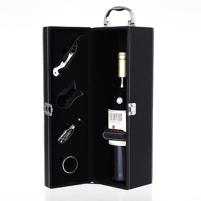 Single-bottle wine gift box black single-hand leather red wine box Single-bottle wine gift box black single-hand leather red wine box