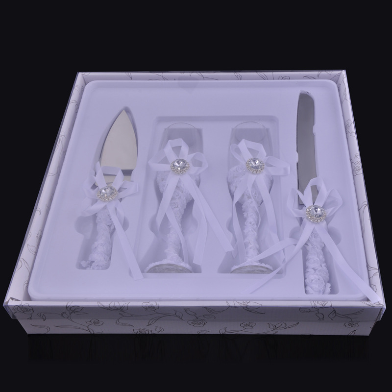 Europe and the United States creative wedding supplies transparent glass goblet red wine box set checking cake knife shovel wholesale