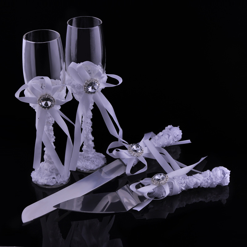 Europe and the United States creative wedding supplies transparent glass goblet red wine box set checking cake knife shovel wholesale
