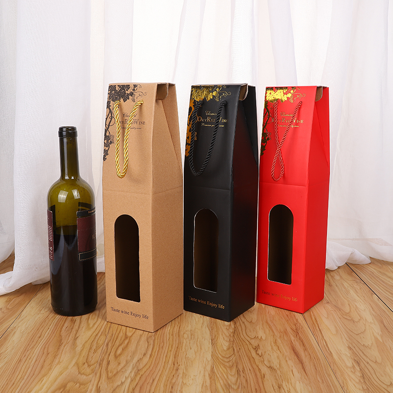 Single bottle wine gift box corrugated handbag red wine box Single wine package gift bag Single bottle wine gift box corrugated handbag red wine box Single wine package gift bag