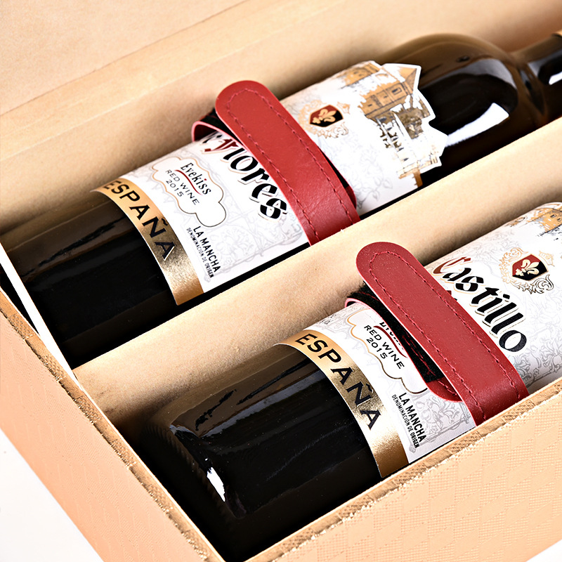 High grade gift box red wine leather box customized red wine box leather double-branch gift packaging PU packaging box manufacturer