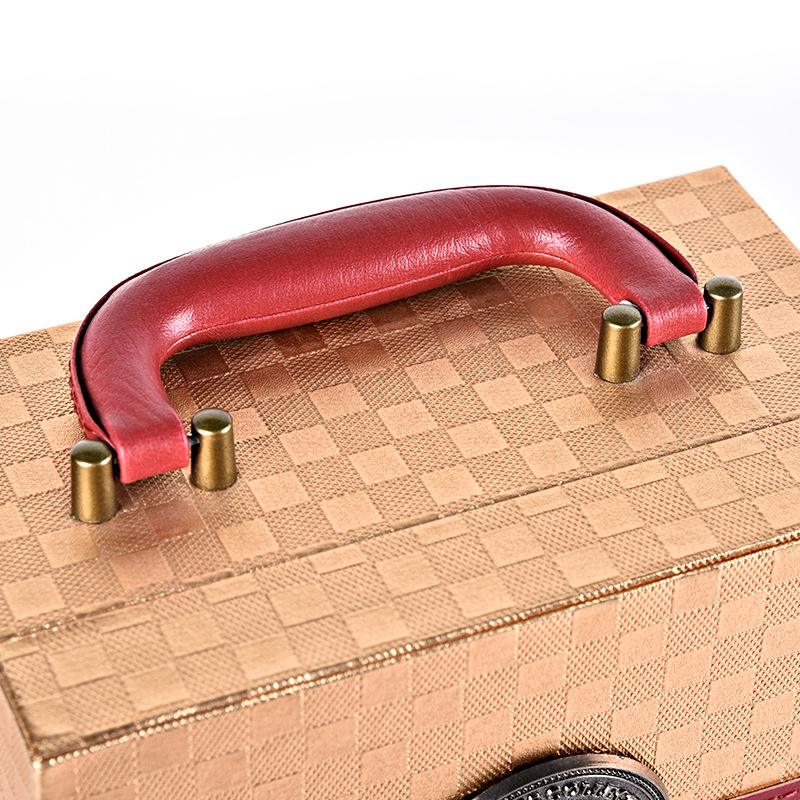 High grade gift box red wine leather box customized red wine box leather double-branch gift packaging PU packaging box manufacturer