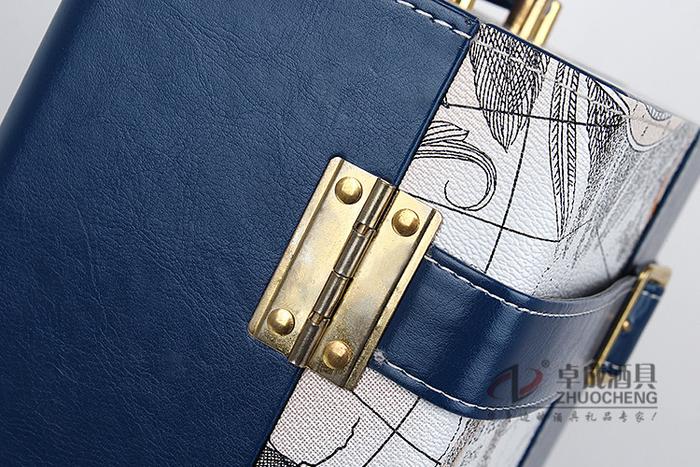 Premium red wine box wine packaging gift boxes-map leather buckle blue double cartridge-ZC-P2536 Premium red wine box wine packaging gift boxes-map leather buckle blue double cartridge-ZC-P2536