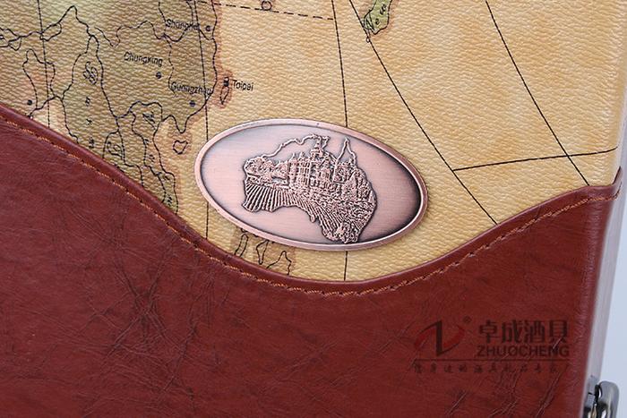 Premium red wine box wine packaging gift boxes-map leather buckle blue double cartridge-ZC-P2536 Premium red wine box wine packaging gift boxes-map leather buckle blue double cartridge-ZC-P2536
