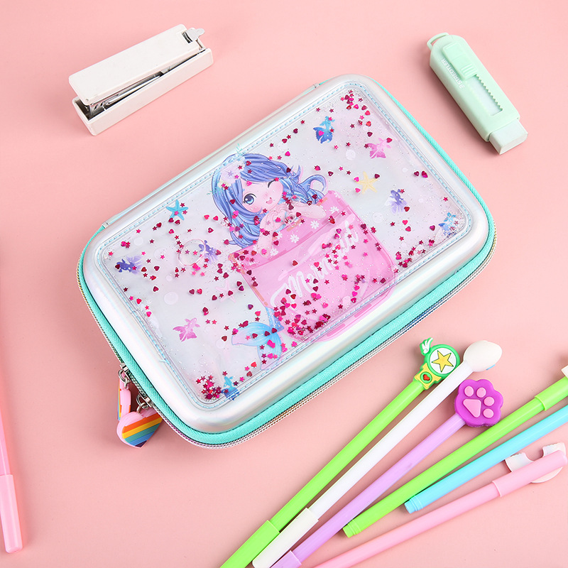 Mermaid Cute Pencil Case Children&#039;s Cartoon Multifunctional Eva Quicksand Stationery Box Large Capacity Compartment Pencil Bag Pencil Case