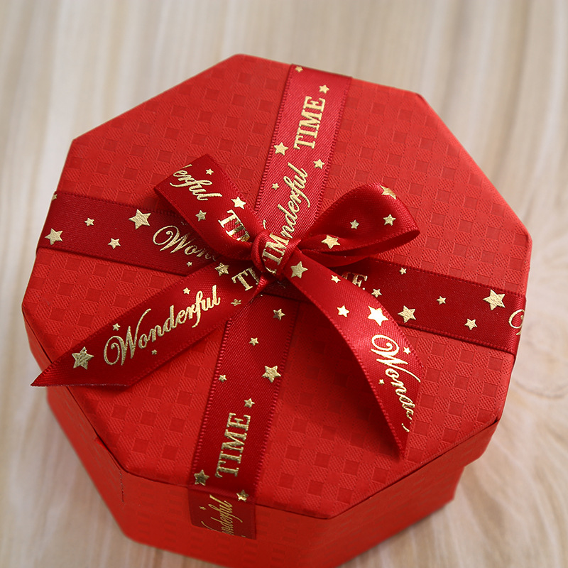Spot High-End Octagon Box Bow Apple Box Marble Stripe Gift Box Packaging Box Holiday Custom Wholesale