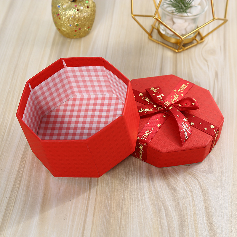 Spot High-End Octagon Box Bow Apple Box Marble Stripe Gift Box Packaging Box Holiday Custom Wholesale