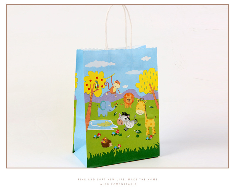 Cartoon Animal Color Packaging Bag Made of Kraft Paper Children&#039;s Clothing Clothing Packaging Bag Candy Bag Portable Paper Bag