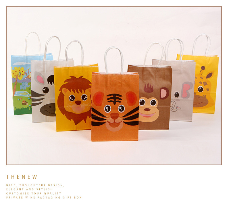 Cartoon Animal Color Packaging Bag Made of Kraft Paper Children's Clothing Clothing Packaging Bag Candy Bag Portable Paper Bag