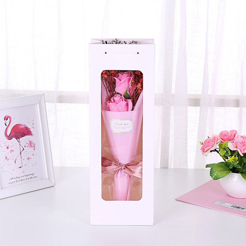 New Kraft Paper Single Red Wine Bag Window Transparent Wine Bag Rectangular Gift Bag Flower Handbag Customization