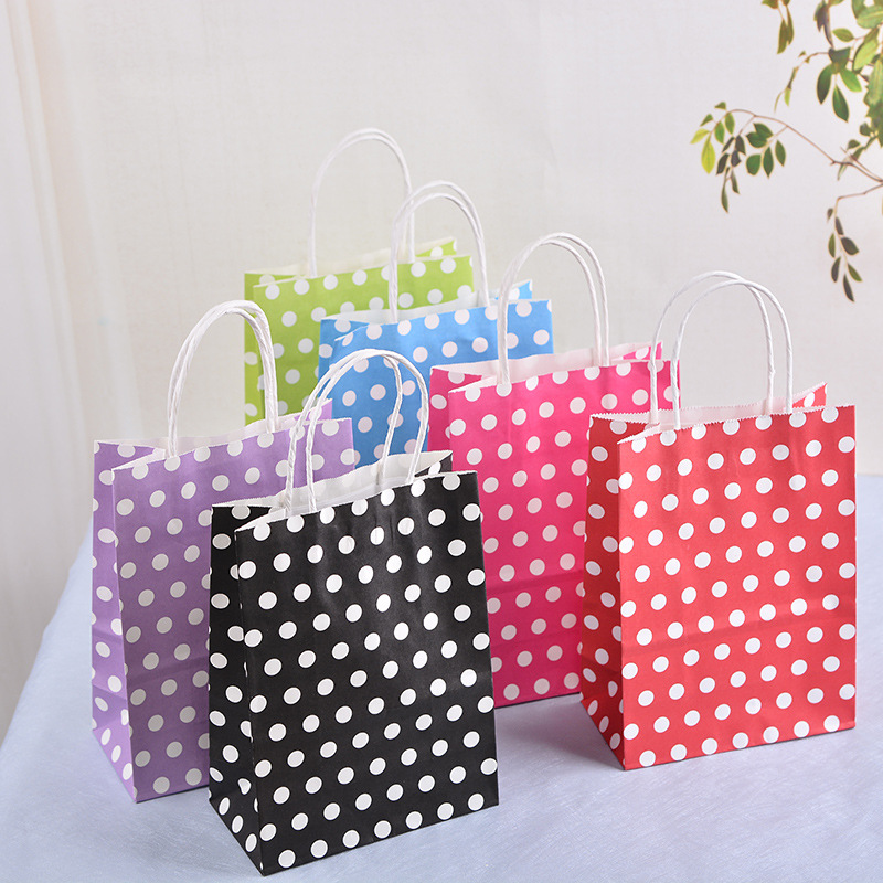 Factory Direct Sales Kraft Paper Dot Gift Bag High-End Imported Kraft Paper Clothing Candy Packaging Handbag