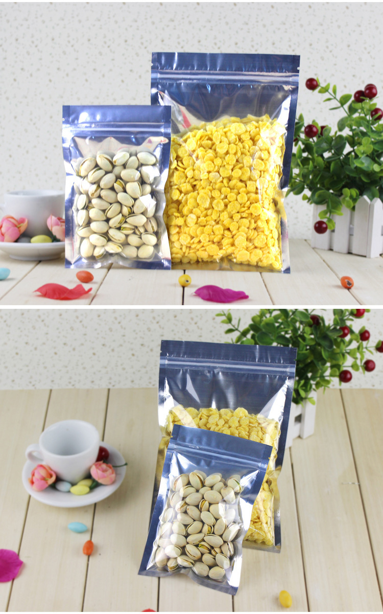 Aluminized Yin and Yang Aluminum Foil Bag Flat Bottom Ziplock Bag Scented Tea Food Packaging Bag Translucent Bag (Half in Aluminium Foil, Half in Transparent Material) Flat Bag Wholesale