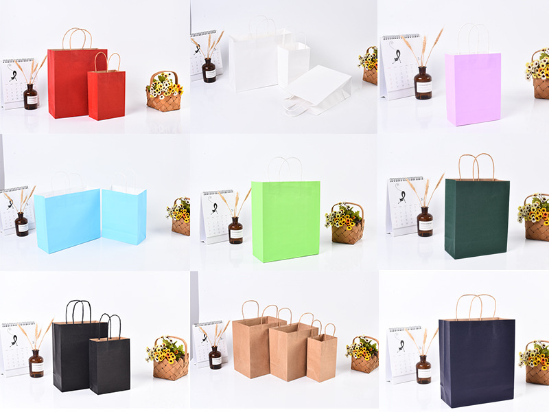 Candy Color Kraft Paper Portable Paper Bag Customized Shopping Fashion White Cardboard Handbag Customized Printing Logo