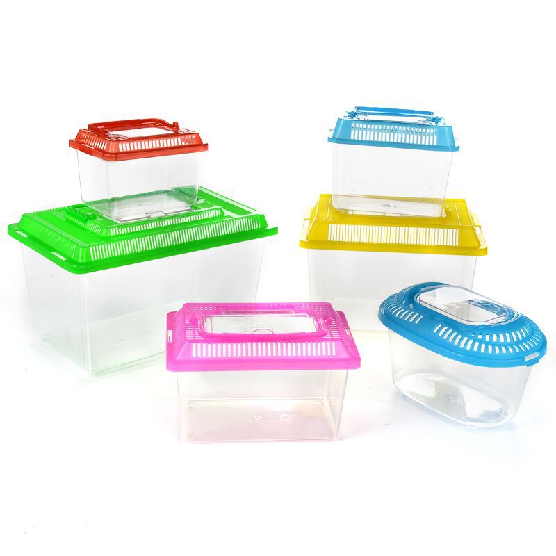 Large, Medium and Small Plastic Turtle Jar Fish Globe Crawler Feeding Pet Box Portable Transparent Transport Box Turtle Box
