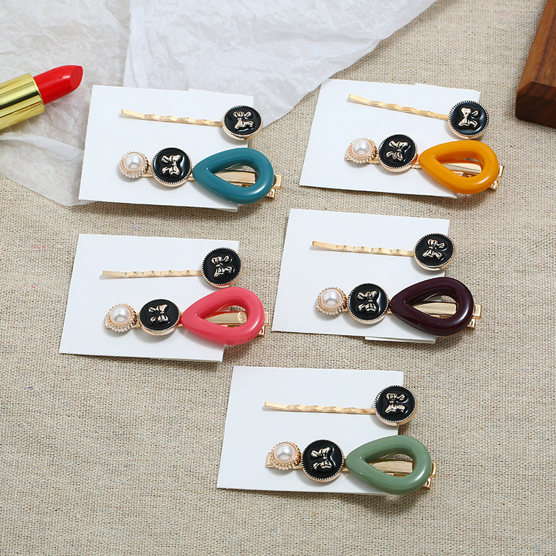French girl hairpin combination retro sweet pearl drop acetic acid bangs clip forest department hair card Korean hair ornaments