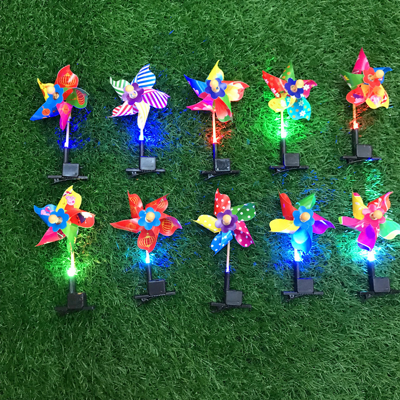 Kindergarten Windmill Hairpin Children Headwear Light-Emitting Hairpin Stall Windmill Small Hairpin Plastic Sell Germination Card
