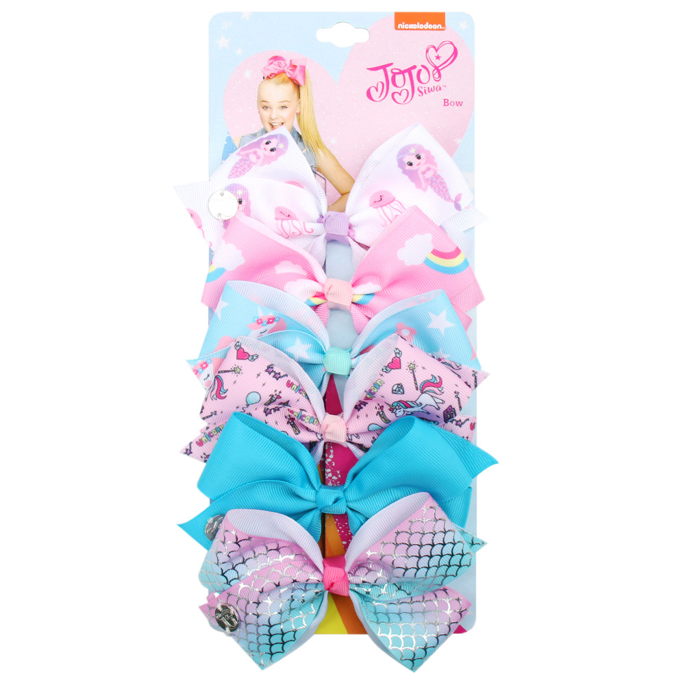 Cross-Border Hot 5-Inch JoJo Bow Barrettes Set 6 Colors One Card Children&#039;s Hairpin Headdress European and American Hair Accessories