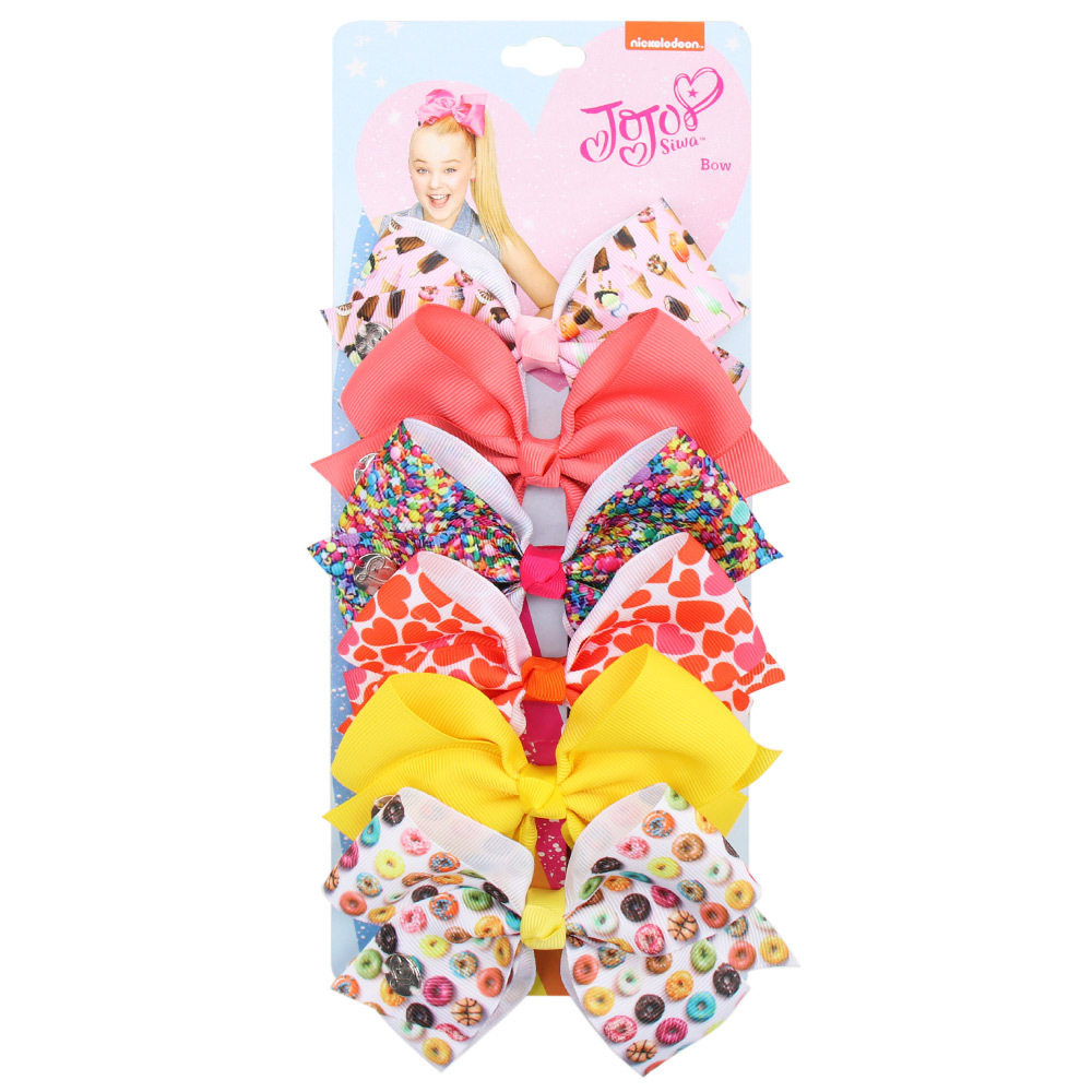 Cross-Border Hot 5-Inch JoJo Bow Barrettes Set 6 Colors One Card Children&#039;s Hairpin Headdress European and American Hair Accessories