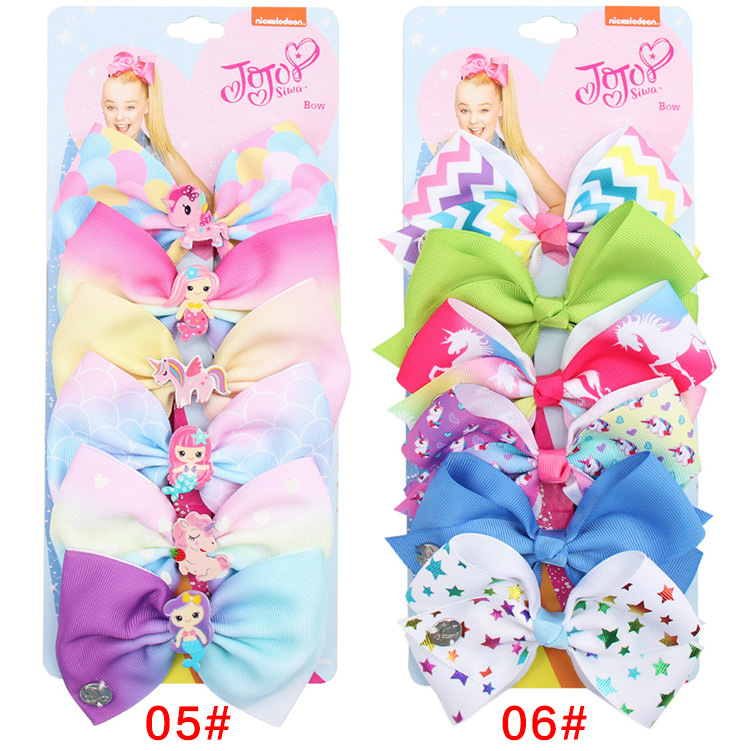 Cross-Border Hot 5-Inch JoJo Bow Barrettes Set 6 Colors One Card Children's Hairpin Headdress European and American Hair Accessories