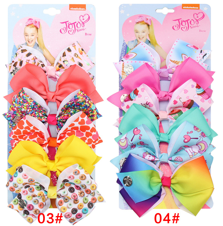 Cross-Border Hot 5-Inch JoJo Bow Barrettes Set 6 Colors One Card Children's Hairpin Headdress European and American Hair Accessories