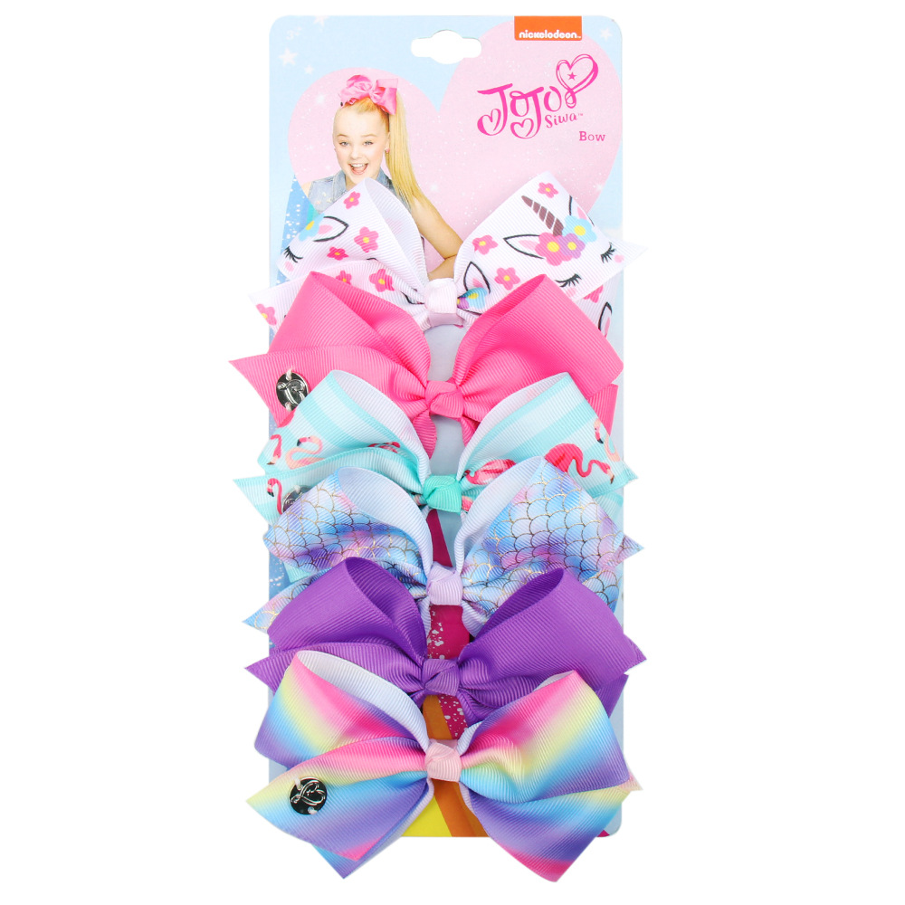 Cross-Border Hot 5-Inch JoJo Bow Barrettes Set 6 Colors One Card Children&#039;s Hairpin Headdress European and American Hair Accessories