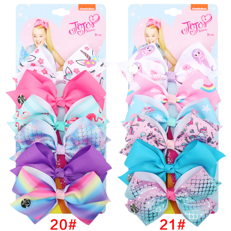 Cross-Border Hot 5-Inch JoJo Bow Barrettes Set 6 Colors One Card Children's Hairpin Headdress European and American Hair Accessories