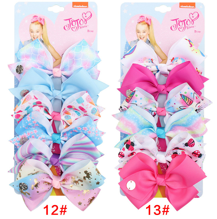 Cross-Border Hot 5-Inch JoJo Bow Barrettes Set 6 Colors One Card Children's Hairpin Headdress European and American Hair Accessories