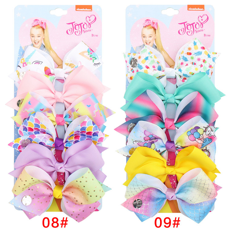 Cross-Border Hot 5-Inch JoJo Bow Barrettes Set 6 Colors One Card Children's Hairpin Headdress European and American Hair Accessories