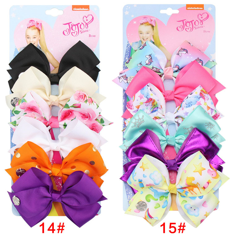 Cross-Border Hot 5-Inch JoJo Bow Barrettes Set 6 Colors One Card Children's Hairpin Headdress European and American Hair Accessories