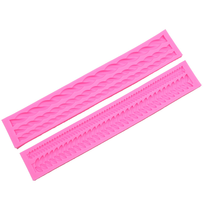 DIY Baking Rope Leaf Bar Shape Cake Surrounding Border Decoration Fondant Mould Chocolate Liquid Silicone Mold
