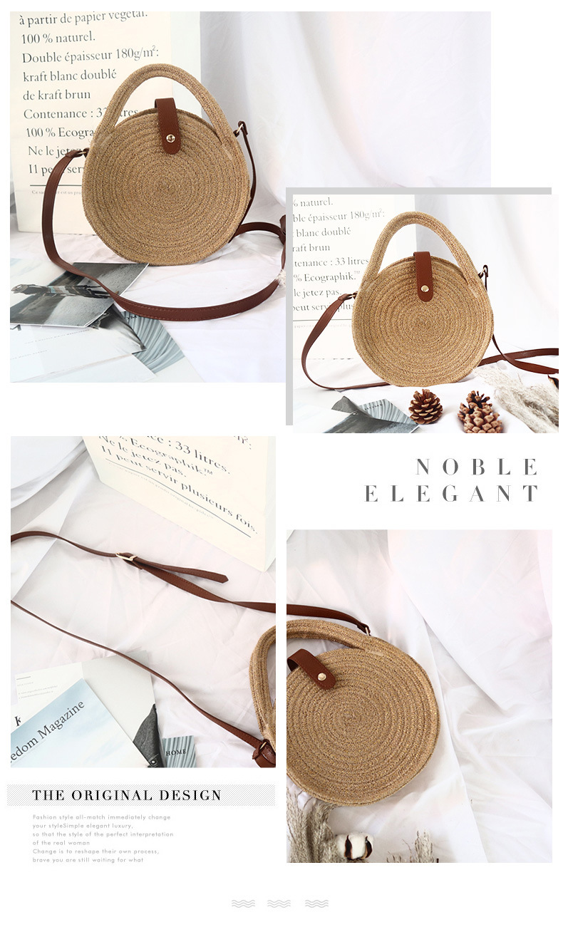 Portable Crossbody Bag Hemp Rope Bag round Cake Bag round Bag Rattan Woven Bag Straw Woven Bag Chanel Style Vacation Bag Concave Shape