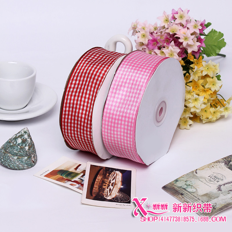 Baking Packaging Bag Rope Pastry Box Ribbon Cake Box Decorative Red 2. 5cm Plaid Ribbon Gift Ribbon