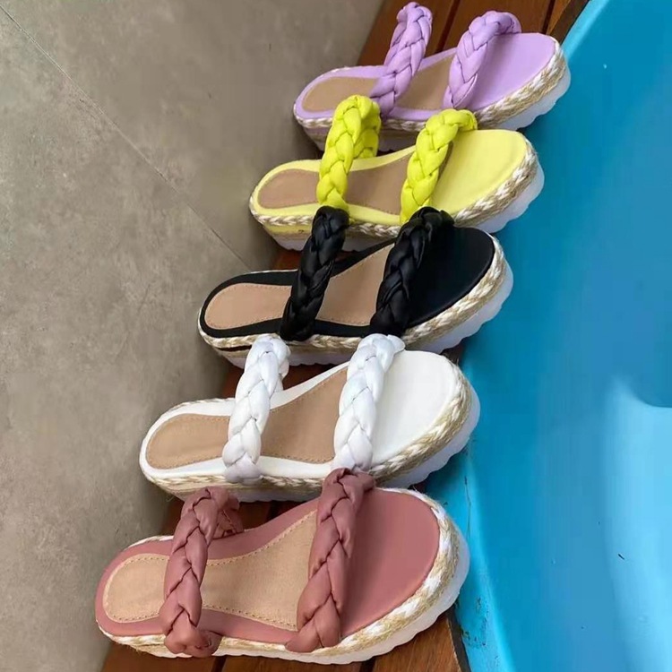 2022 Foreign Trade Large Size Thick Bottom Hemp Rope Sponge Cake Slipper Women's Woven Mid Heel Beach Slippers Two Bars Slippers 2022 Foreign Trade Large Size Thick Bottom Hemp Rope Sponge Cake Slipper Women's Woven Mid Heel Beach Slippers Two Bars Slippers