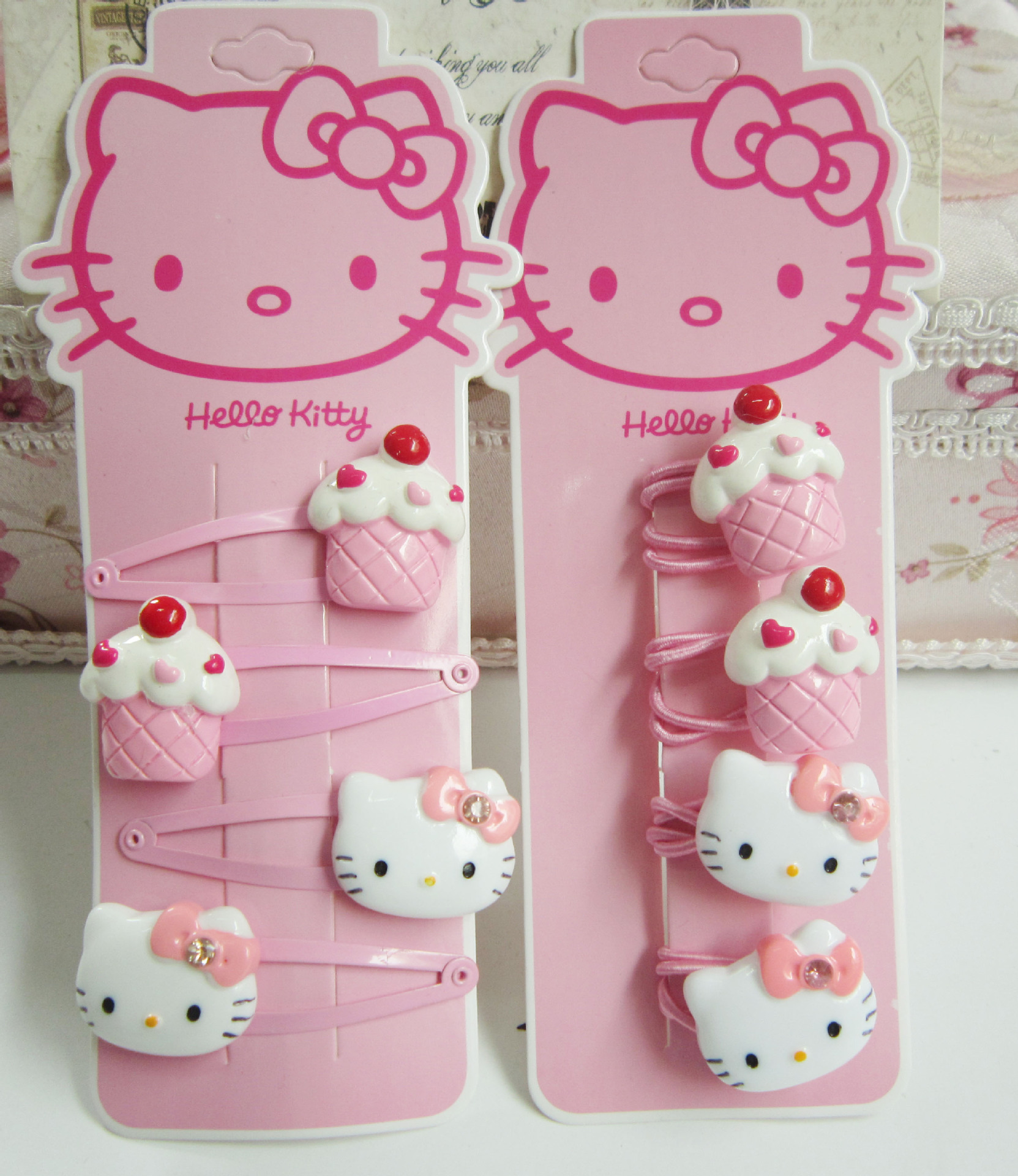 Hello Kitty Barrettes Hair Rope Cute Cake Flower Accessories Hello Kitty Headdress Baby Rubber Band