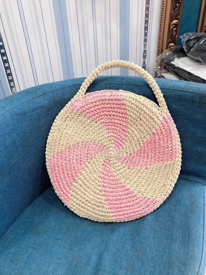 2020 New Straw Bag Paper Rope round Cake Multi-Color Handbag Bag Handmade Women&#039;s Woven Bag