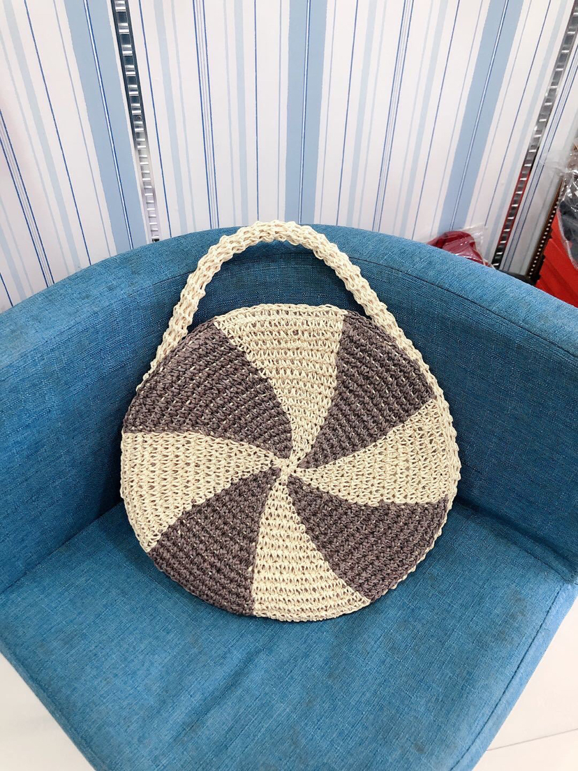 2020 New Straw Bag Paper Rope round Cake Multi-Color Handbag Bag Handmade Women&#039;s Woven Bag