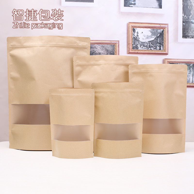 Open the window self-zipper packing bag general submembrane compound kraft paper food sealed bag candy wholesale.