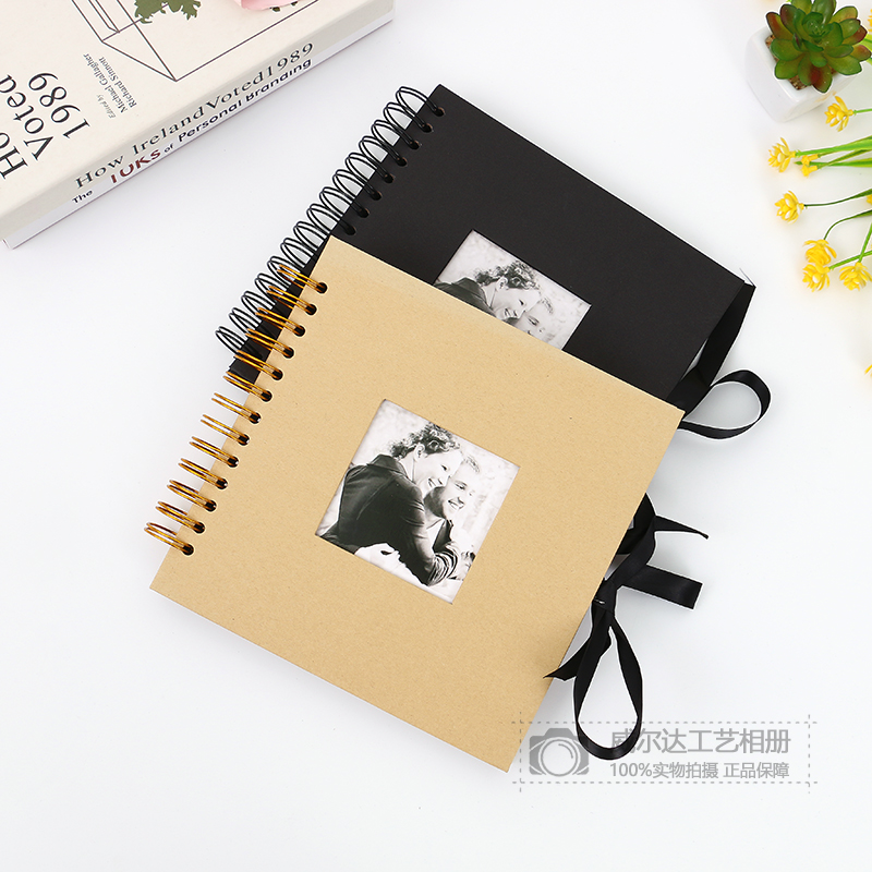 Cross-Border Source Manufacturer Black Paperboard Window DIY Album Handmade Bow Ribbon Photo Album Commemorative Album Wholesale