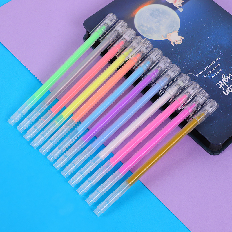 Highlight Color Hand Account Fluorescent Pen 12 PCs Black Paperboard Color DIY Graffiti Gel Pen Exclusive for Cross-Border Manufacturer
