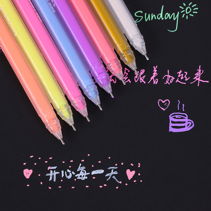 Highlight Color Hand Account Fluorescent Pen 12 PCs Black Paperboard Color DIY Graffiti Gel Pen Exclusive for Cross-Border Manufacturer