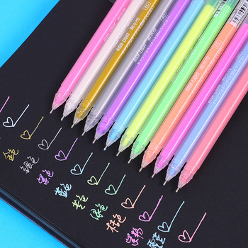 Highlight Color Hand Account Fluorescent Pen 12 PCs Black Paperboard Color DIY Graffiti Gel Pen Exclusive for Cross-Border Manufacturer