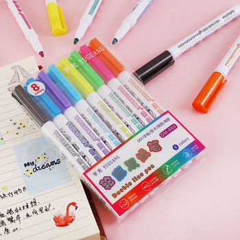 Highlight Color Hand Account Fluorescent Pen 12 PCs Black Paperboard Color DIY Graffiti Gel Pen Exclusive for Cross-Border Manufacturer