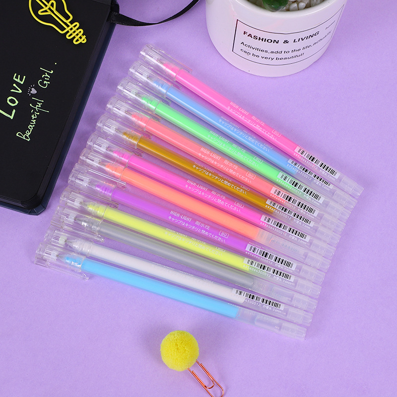Highlight Color Hand Account Fluorescent Pen 12 PCs Black Paperboard Color DIY Graffiti Gel Pen Exclusive for Cross-Border Manufacturer