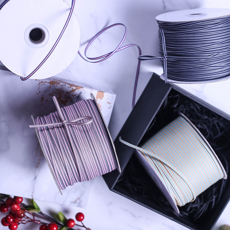 3mm Two-Color Stripe Band DIY Bow Hair Accessories Bouquet Packing Ribbon Clothing Accessories Cotton Ribbon