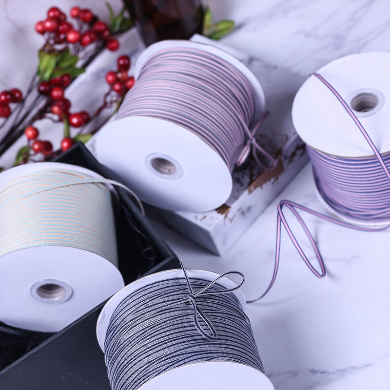 3mm Two-Color Stripe Band DIY Bow Hair Accessories Bouquet Packing Ribbon Clothing Accessories Cotton Ribbon