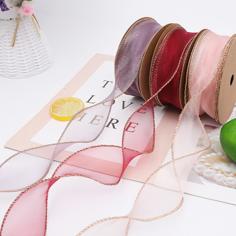 Phnom Penh Fishtail Organza Tape Bouquet Floral Flower Shop Flowers Packing Ribbon Wave Pattern Organza Tape Material Belt Manufacturer
