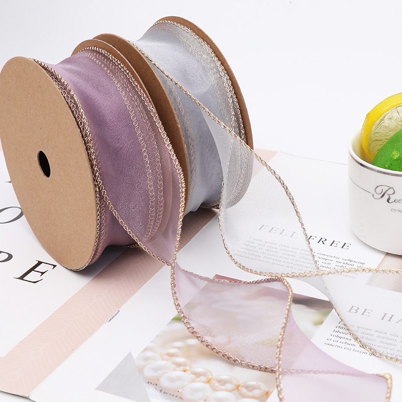 Phnom Penh Fishtail Organza Tape Bouquet Floral Flower Shop Flowers Packing Ribbon Wave Pattern Organza Tape Material Belt Manufacturer