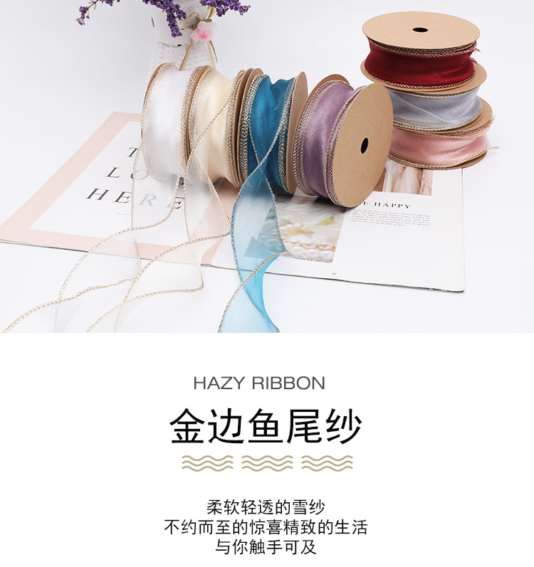 Phnom Penh Fishtail Organza Tape Bouquet Floral Flower Shop Flowers Packing Ribbon Wave Pattern Organza Tape Material Belt Manufacturer