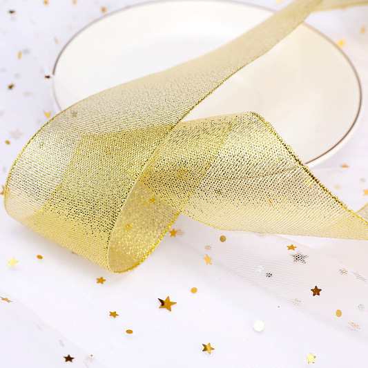 Gold and Silver Powder Glitter Tape Colored Bands Gift Box Packing Ribbon Festival Decorative Colored Ribbon Cake Box Satin Ribbon in Stock Wholesale